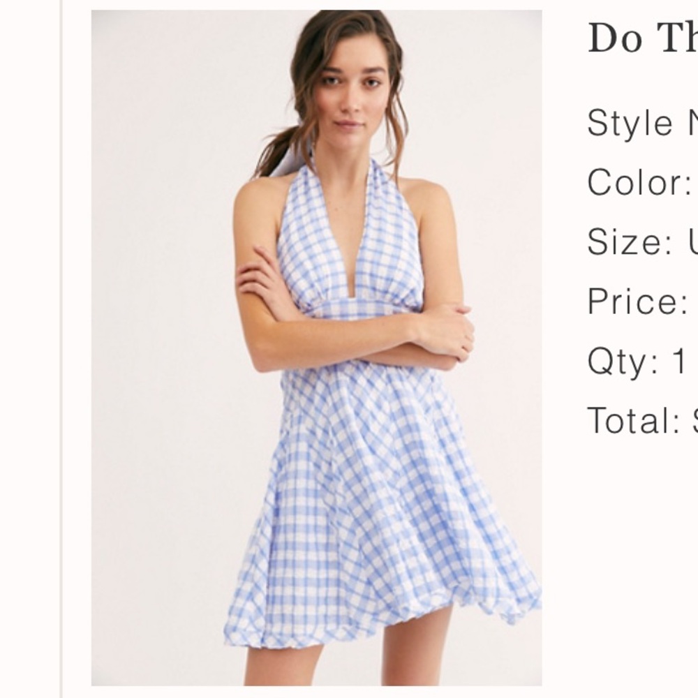 Free People Gingham Halter Mini Dress - Light Blue and White